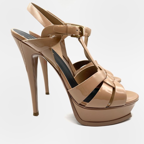 YSL Yves Saint Laurent Beige Nude Tribute Platform Sandals Stiletto Heels Shoes - Picture 5 of 14